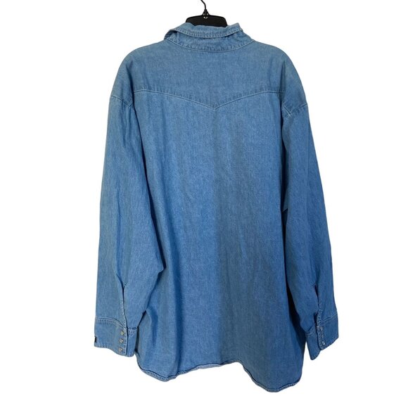 VTG Shelbi Ranch Blue Denim Shacket Mens 3XL 90s Southwest Pearl Snaps USA - Picture 2 of 5